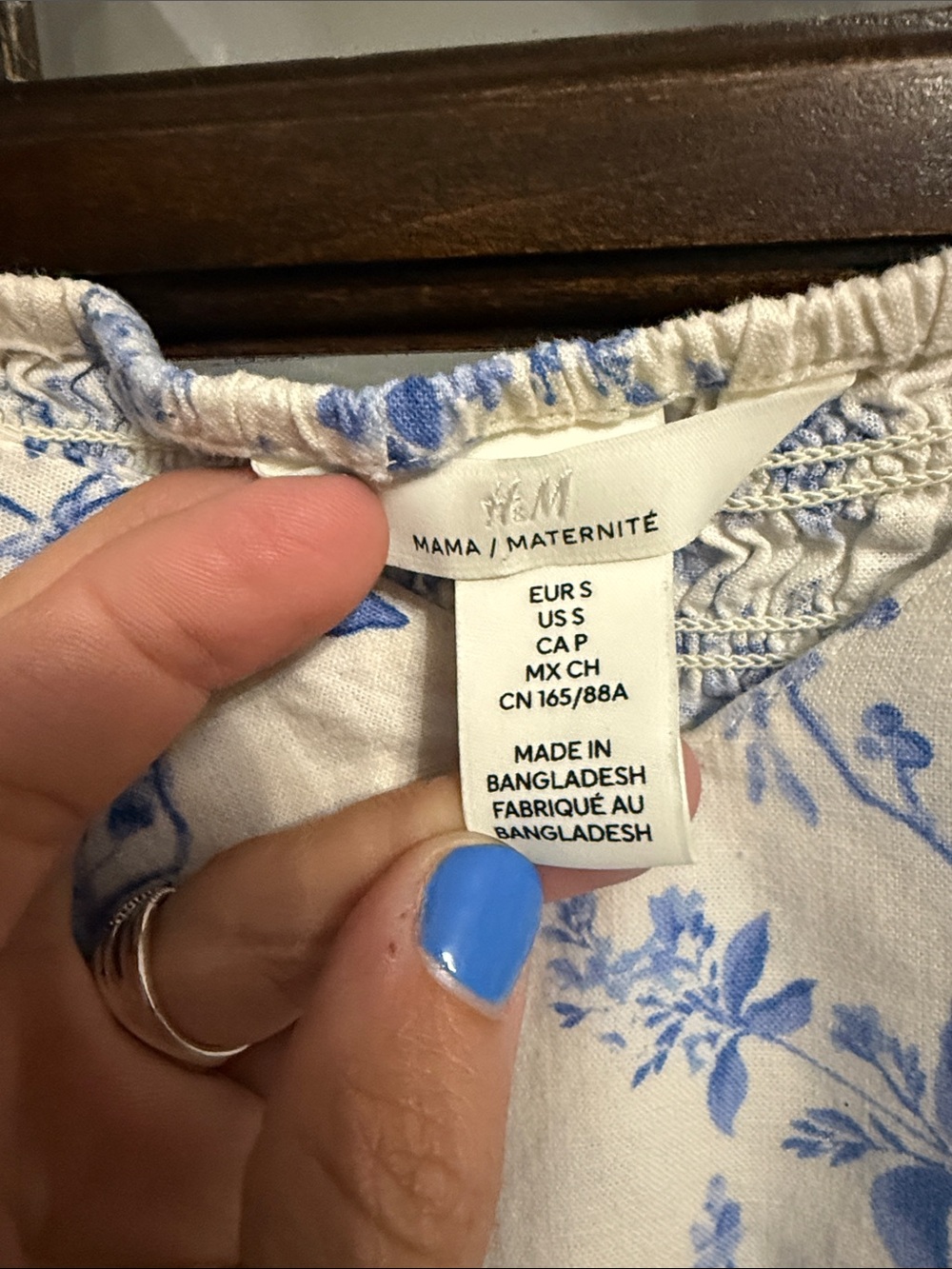 H&M Mama Maternite White Maternity Midi Dress with Blue Floral & Butterfly Print - Picture 5 of 7